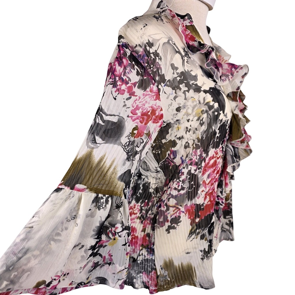 Anthropologie Lapis Floral Ruffle Front Sheer Women's Blouse M Top Romantic